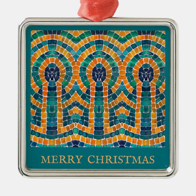 GOLD ICONS MOSAIC Premium Square Ornament + Text (Front)