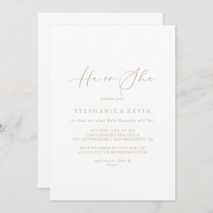 Gold Idyllic Calligraphy He or She Gender Reveal  Invitation