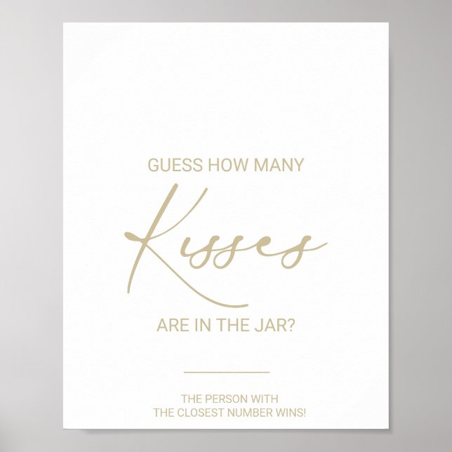 Gold Idyllic How Many Kisses Bridal Shower Game  Poster (Front)