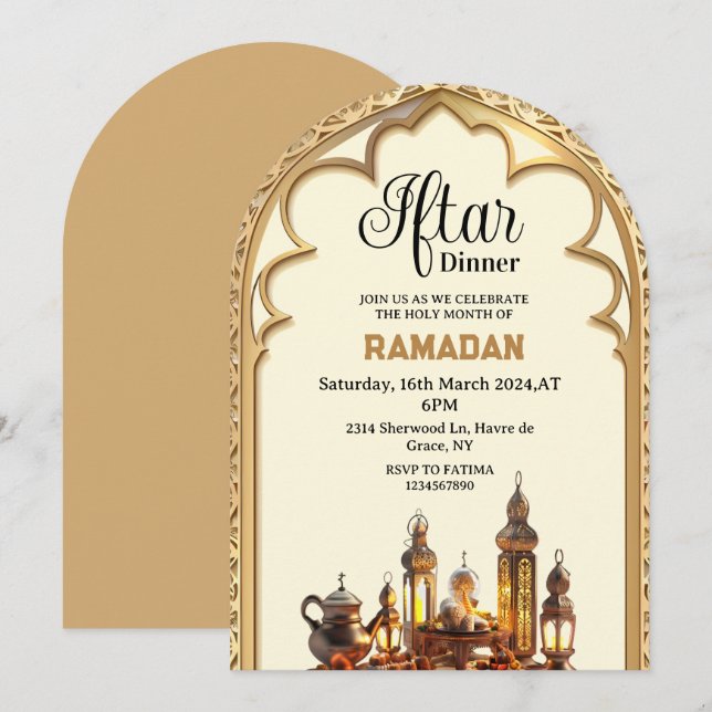 Gold Iftar dinner party Ramadan kareem 2025 Invitation (Front/Back)