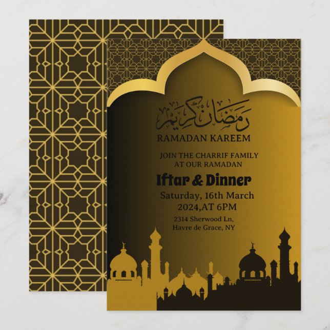Gold Iftar Dinner Ramadan 2025 1446 Invitation (Front/Back)