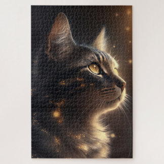 Gold Illuminated Cat Jigsaw Puzzle