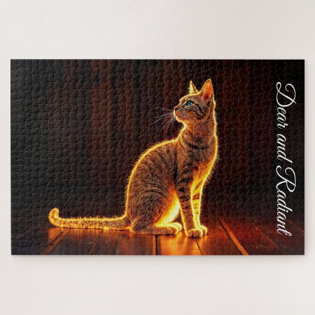 Gold illuminated cat light and shadow pets art jigsaw puzzle (Horizontal)