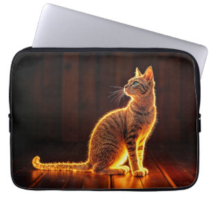 Gold illuminated cat light and shadow pets art laptop sleeve