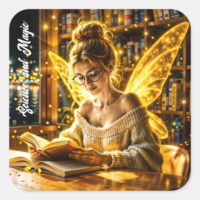 Gold illuminated elegant teen fairy golden art square sticker (Front)
