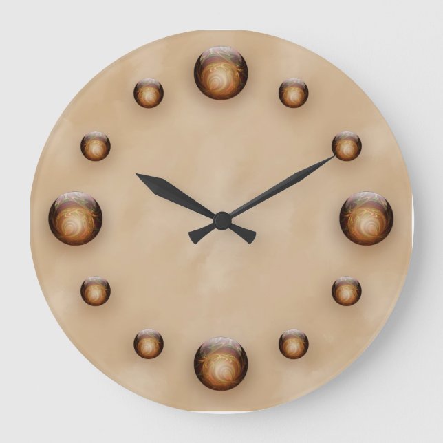 Gold, Illuminated Glass Gems against Tan Texture Large Clock (Front)
