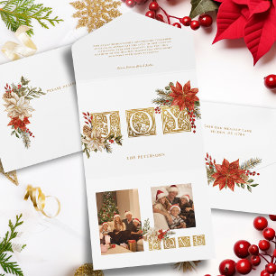 Gold Illuminated Joy Block Letters w/Poinsettias All In One Invitation
