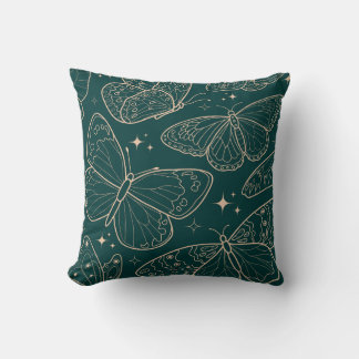 Gold Illustrated Butterflies Square Cushion