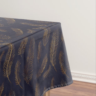 Gold Illustrated Feather Patterned Tablecloth