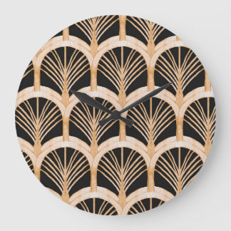 Gold imitation: watercolor art deco. large clock