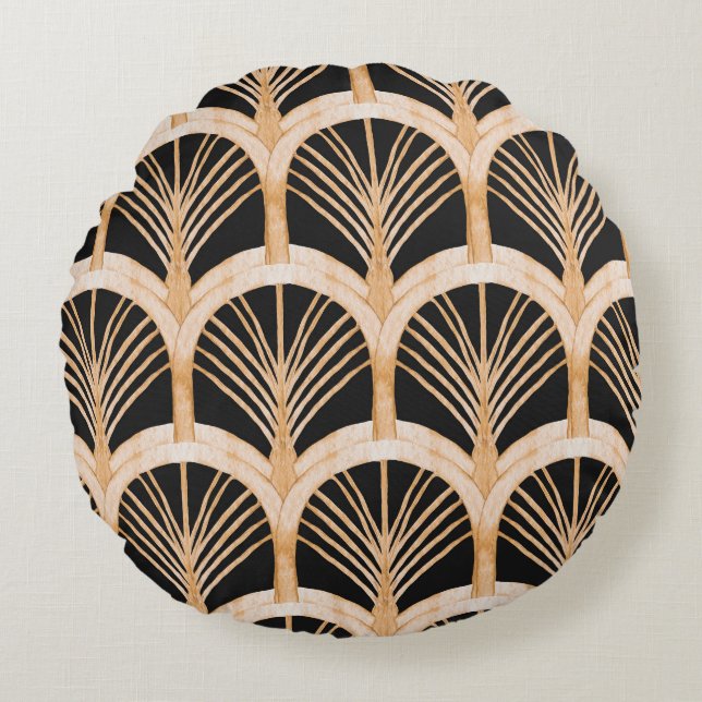 Gold imitation: watercolor art deco. round cushion (Front)