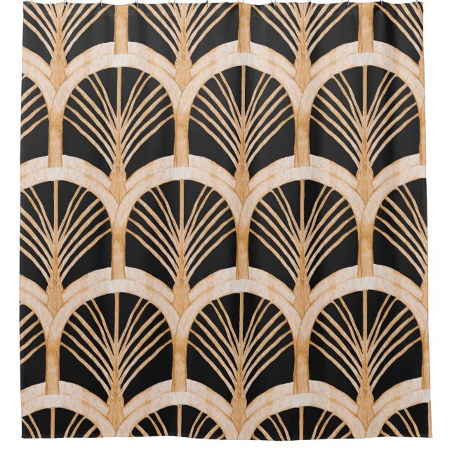 Gold imitation: watercolor art deco. shower curtain (Front)