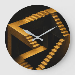 Gold Impossible Stairs Optical Illusion Clock