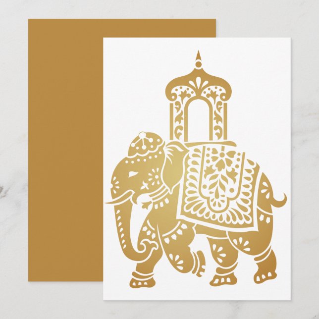 Gold Indian Elephant Invitation (Front/Back)