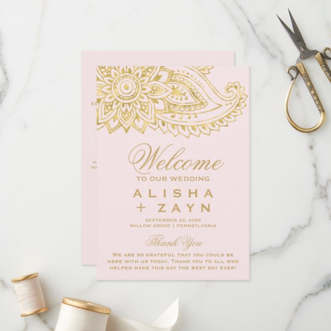 Gold Indian Paisley | Blush Pink Wedding Program Programme (Front/Back In Situ)
