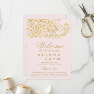 Gold Indian Paisley   Blush Pink Wedding Program Programme