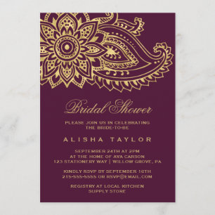 Gold Indian Paisley Bridal Shower Invitation