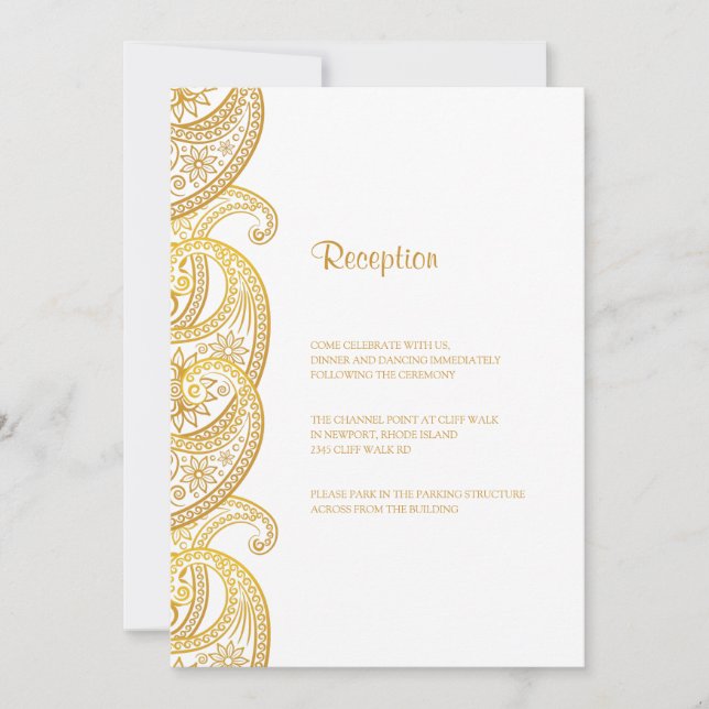 Gold Indian Paisley Traditional Wedding Reception Invitation (Front)