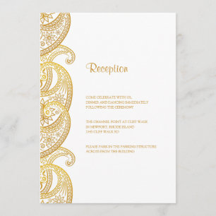 Gold Indian Paisley Traditional Wedding Reception Invitation