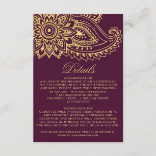 Gold Indian Paisley Wedding Details Insert Card