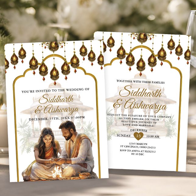 Gold Indian Wedding Ceremony Roka Hindu Bollywood Invitation (Creator Uploaded)