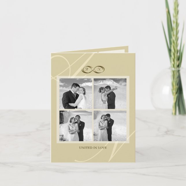 Gold Infinity Symbol 4 Multi Photo Elegant Wedding Thank You Card (Front)