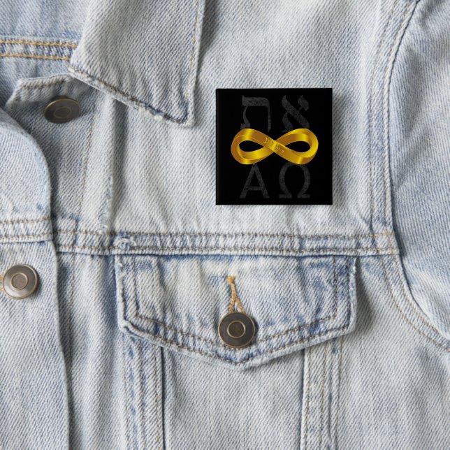 Gold Infinity symbol. Aleph Tav - Alpha and Omega 15 Cm Square Badge (In Situ)