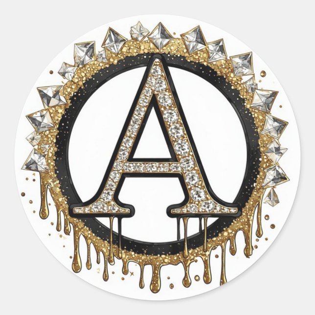 Gold Initial A Wedding Gift Pearl Monogram Classic Round Sticker (Front)