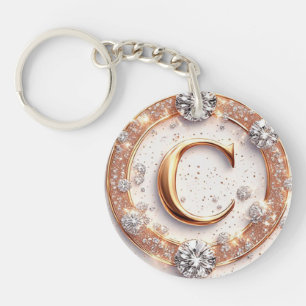 Gold Initial C Wedding Gift For Her Key Ring