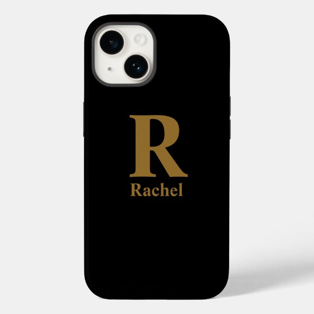 Gold Initial/First/Family Name On Black Case-Mate iPhone Case (Back)