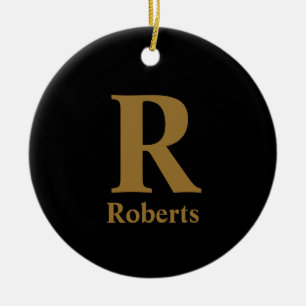 Gold Initial/First/Family Name On Black Ceramic Tree Decoration