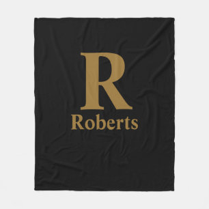 Gold Initial/First/Family Name On Black Fleece Blanket