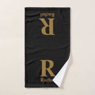 Gold Initial/First/Family Name On Black Hand Towel