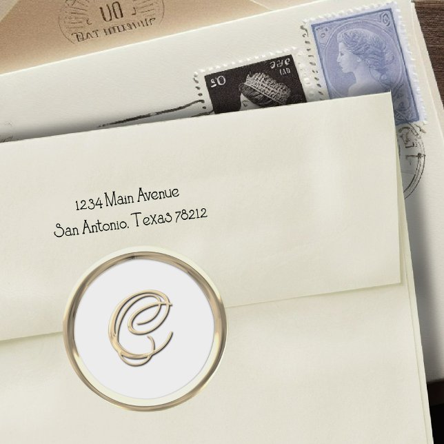 Gold Initial Monogram C Script Any Colour  Classic Round Sticker (Creator Uploaded)