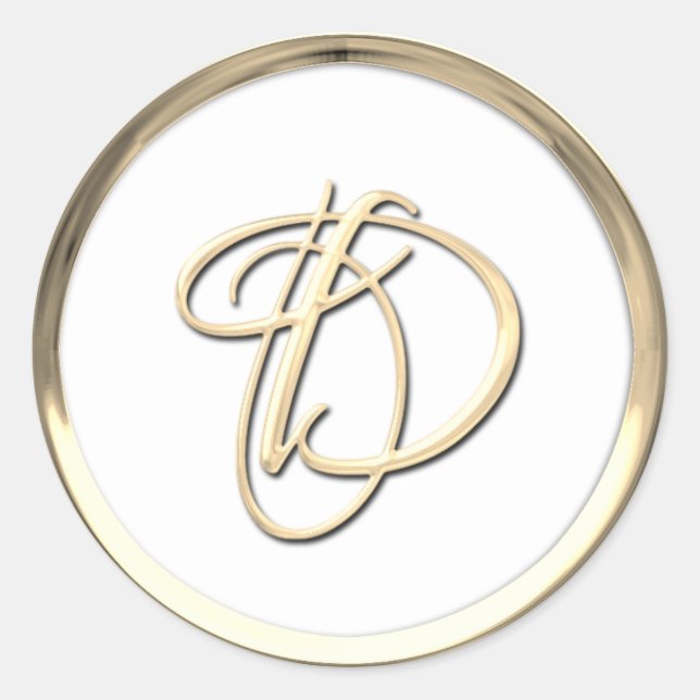 Gold Initial Monogram D Script  Classic Round Sticker (Front)