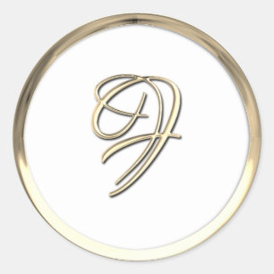 Gold Initial Monogram F Script Any Colour Classic Round Sticker