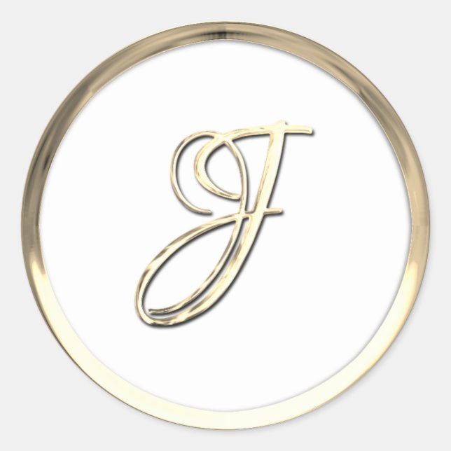 Gold Initial Monogram J Script Any Colour Classic Round Sticker (Front)