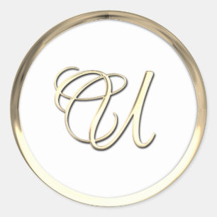 Gold Initial Monogram U Script Any Colour Classic Round Sticker