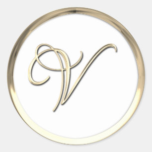 Gold Initial Monogram V Script Any Colour Classic  Classic Round Sticker