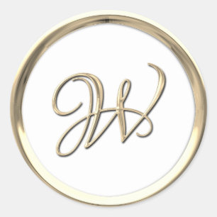 Gold Initial Monogram W Script Any Colour Classic Round Sticker