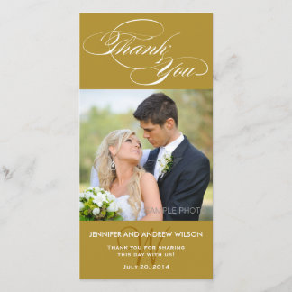 GOLD INITIAL SCRIPT WEDDING THANK YOU PHOTO CARD