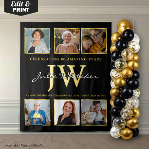 Gold Initials Custom Birthday Backdrop with Photo Tapestry