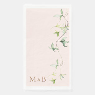 Gold Initials Foliage Blush Elegant Wedding  Napkin