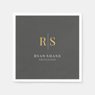 Gold Initials, Name, Profession, Dark Grey Napkin