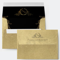 Gold, Inside Black, Elegant Monogram Wedding