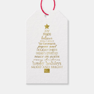 Gold Inspirational Christmas Tree Peace Joy Gift Tags
