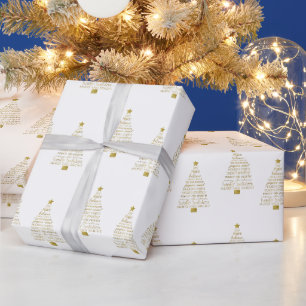 Gold Inspirational Christmas Tree Peace Joy Wrapping Paper
