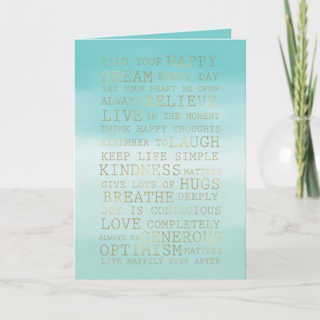 Gold Inspirational Quotes Aqua Mint Ombre        Card (Front)