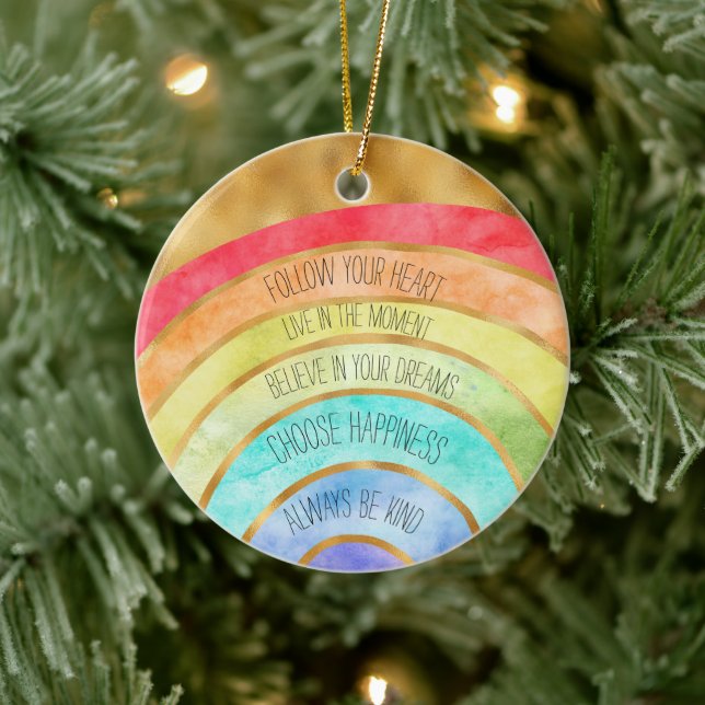 Gold Inspirational Quotes Rainbow personalised Ceramic Tree Decoration (Tree)