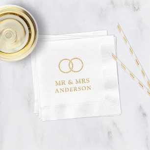 Gold Interlocking Rings Mr and Mrs Wedding Foil Napkins